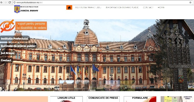 Astfel arată pagina online a Prefecturii Brașov, destinată persoanelor cu deficiențe de vedere